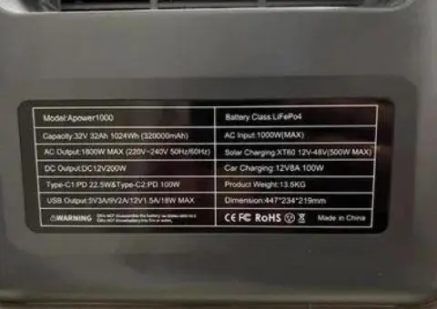 Портативна зарядна станція Apower1000 1024Wh LiFePO4 1000W - 1/3