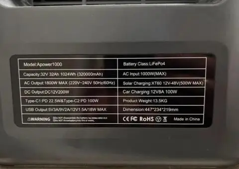 Портативна зарядна станція Apower1000 1024Wh LiFePO4 1000W - 2/3