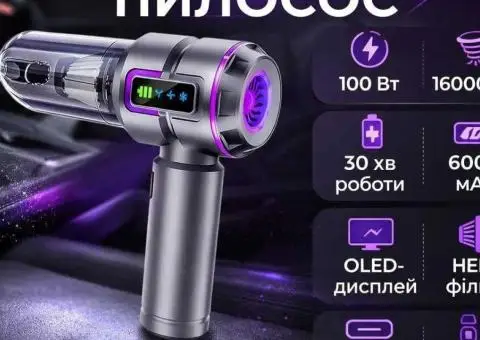 Потужний акумуляторний пилосос для авто та дому 16000 Па Type-C - 3/3