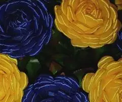 Жовто-сині троянди з атласної стрічки