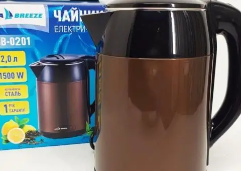Електрочайник-термос металевий SeaBreeze SB-0201, стильний електричний чайник, безшумний чайник - 1/3