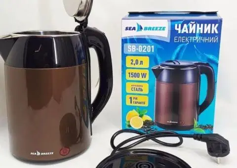 Електрочайник-термос металевий SeaBreeze SB-0201, стильний електричний чайник, безшумний чайник - 3/3