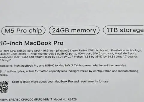Apple MacBook Pro 16" M5 Pro 18/20c 24GB 1TB SSD - чорний космічний