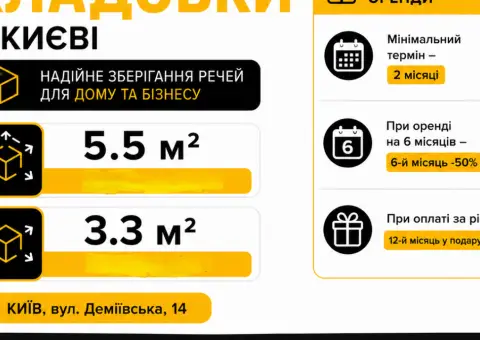 Оренда кладовок міні складів Київ  м. Деміївська | Від 1217 грн/міс | 3.3 або 5.5 м² - 5/7