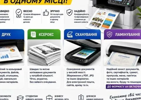 Друк, сканування, ксерокс та ламінування в Сумах