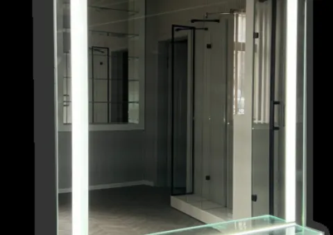 Mirror with illuminated mirror and shelves 850x850 mm