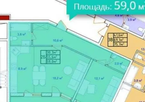 2-room apartment for sale, 59 m², business-class building, Fontanska doroha, Odesa - 1/7