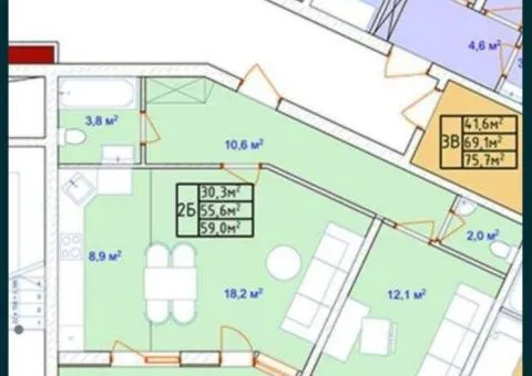 2-room apartment for sale, 59 m², business-class building, Fontanska doroha, Odesa - 3/7