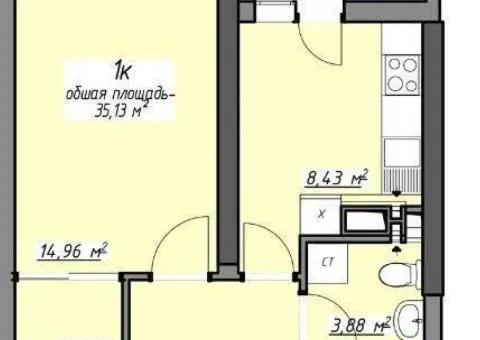 1-room apartment for sale, 33.18 m², Hlushko, Odesa - 1/6